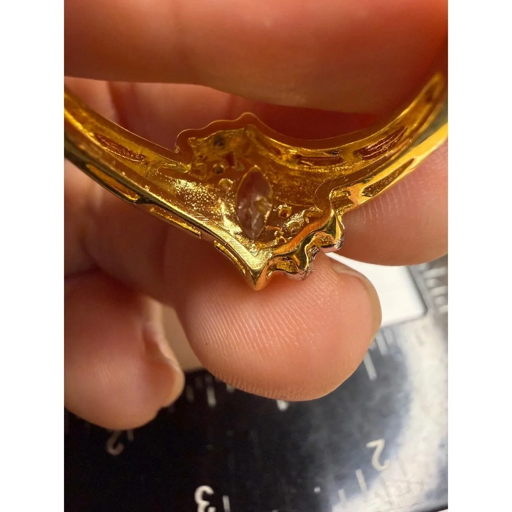 Seta Gold Tone Marquise Cubic Zirconia Bypass Cocktail Ring Size 10